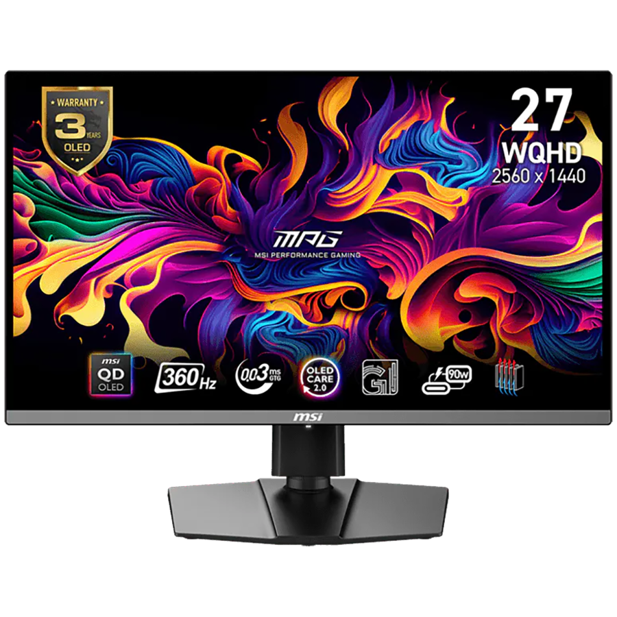 MSI MPG 271QRX QD-OLED, 26.5", QD-OLED, QHD 2560x1440, 360Hz, AMD FreeSync Premium Pro, HDR True Black 400, Display Port, HDMI, Headphone, Tilt, Swivel, Pivot, Height Adjustment, VESA 100 x 100 mm