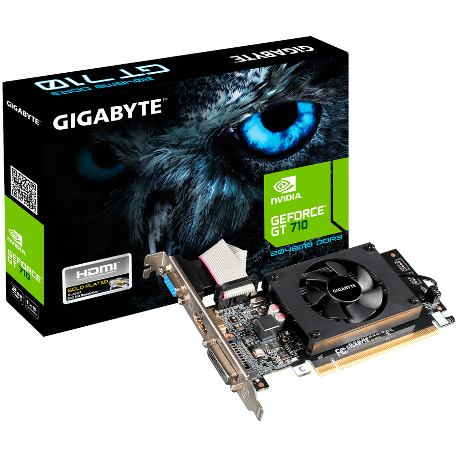 GIGABYTE Video Card NVIDIA GeForce GT 710 2GL (2GB DDR3/64bit, PCI-E 2.0, Recommended PSU 300W, HDMI+DVI low profile bracket x1, D-SUB low profile bracket x1, Dual-link DVI-D x1 /HDMI x1/D-Sub x1, Low