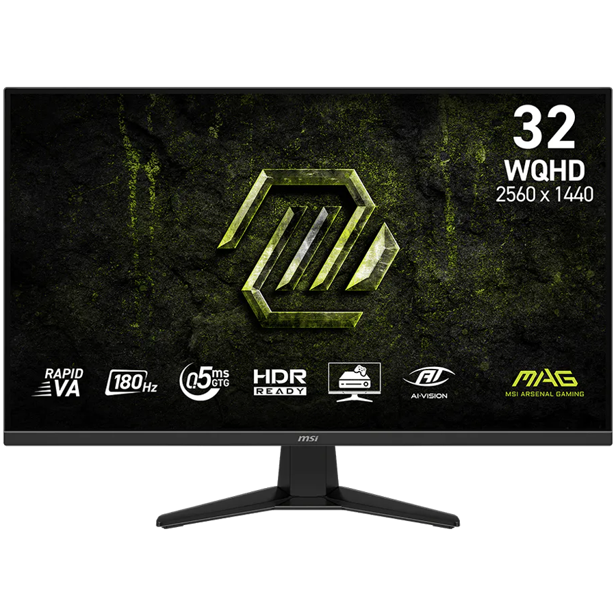 MSI MAG 325QF E18V, 31.5", Rapid VA, 2560 x 1440 (WQHD), 180Hz, 0.5ms, Adaptive Sync, HDR Ready, 2x HDMI 2.0b, 1x DP 1.4a, Tilt, VESA