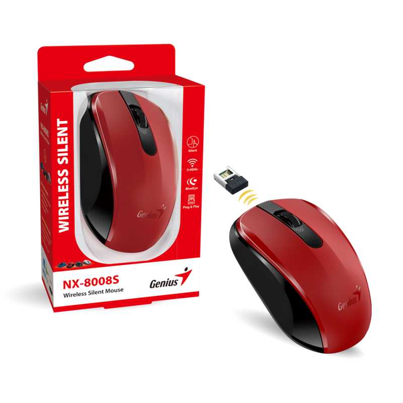 Genius NX-8008S, bežični miš, silent, crvena/crna, 31030028401