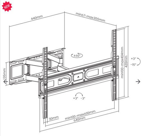 SBOX izvlačno okretni nosač 37"-80", do 40kg, PLB-3646-2