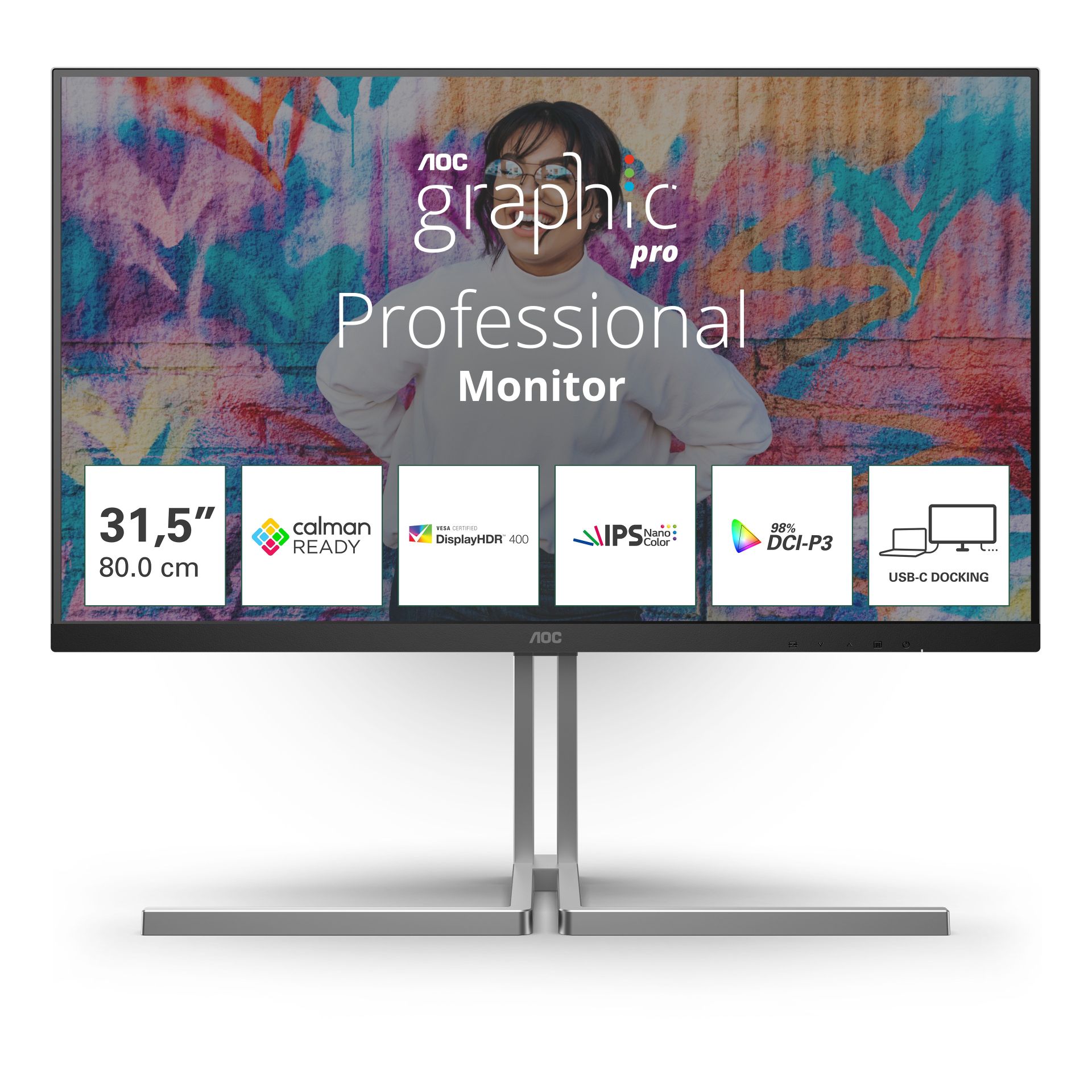 AOC U32U3CV, 32", 4K, HDMI, DP, USB-C, RJ45, Calma, U32U3CV