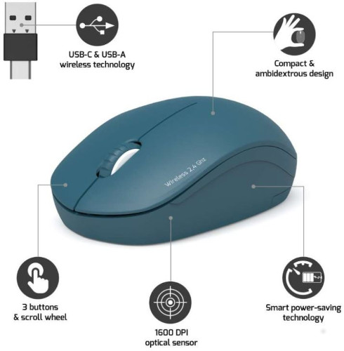 Port miš OFFICE bežični USB-A/USB-C, plavi, 900545