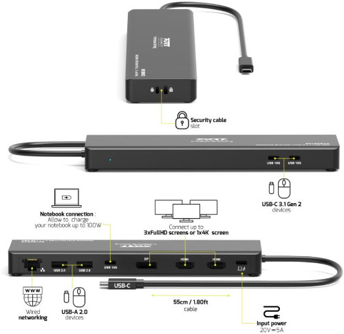 Port docking travel  USB-C,1x4K ili 3XFHD, do 100W, 901906V2