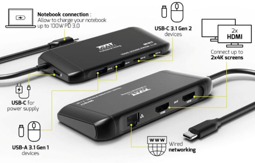 Port docking travel  USB-C,1x4K ili 2xFHD, do 100W, 901917