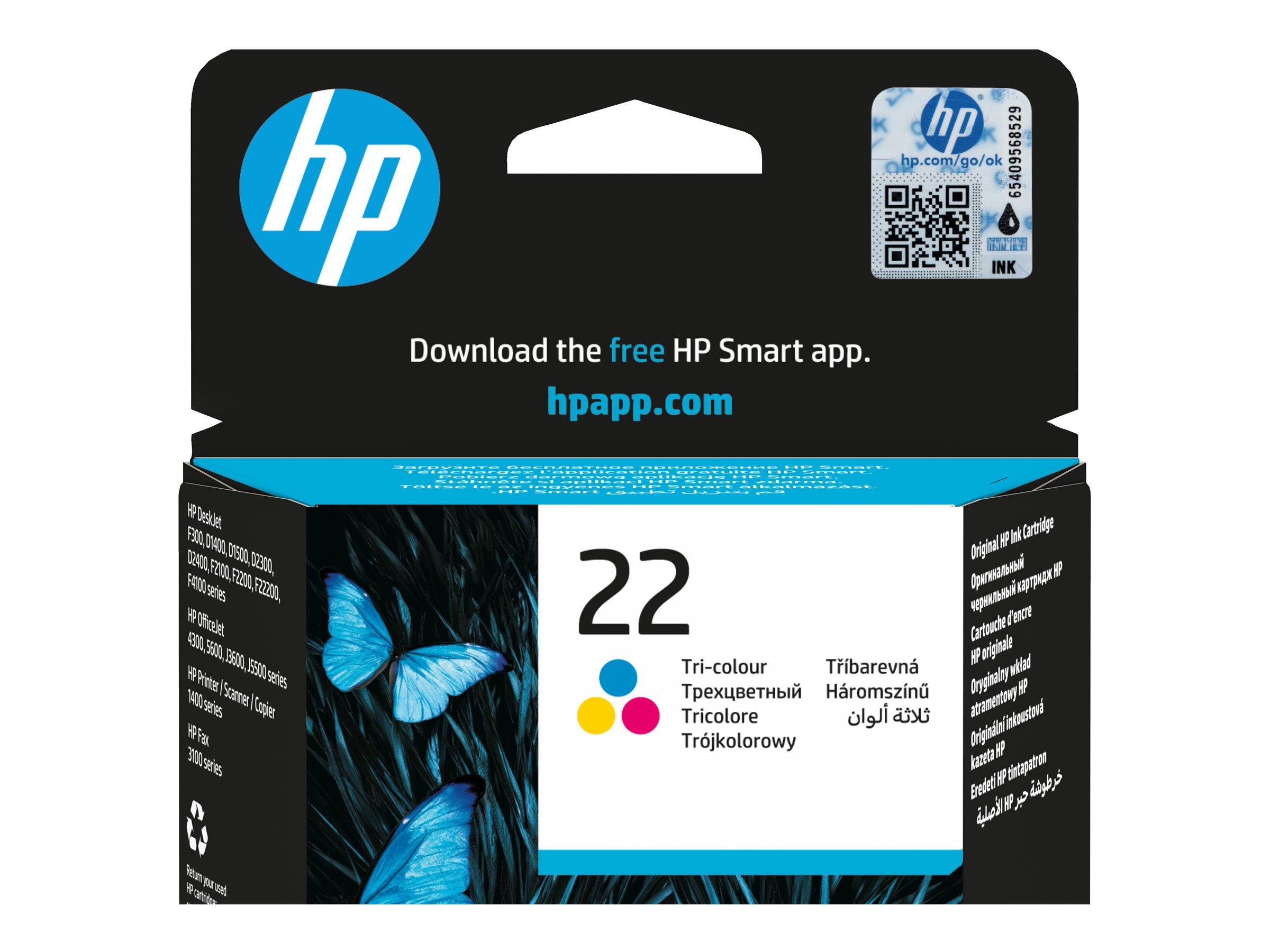 HP 22 Inkjet tri-colour Cartri, C9352AE