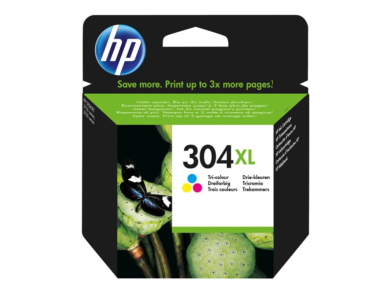 HP 304XL Tri-color Ink Cartridge, N9K07AE