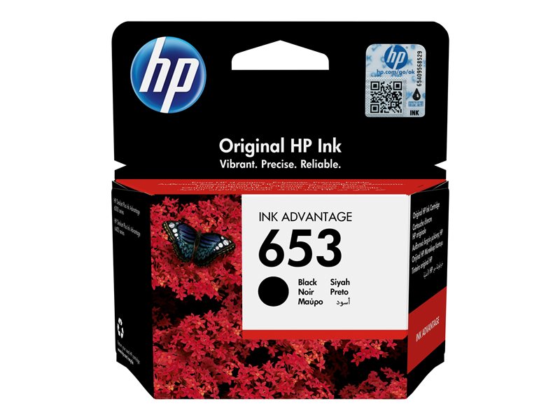 HP 653 Black Original Ink Advantage Cartridge, 3YM75AE