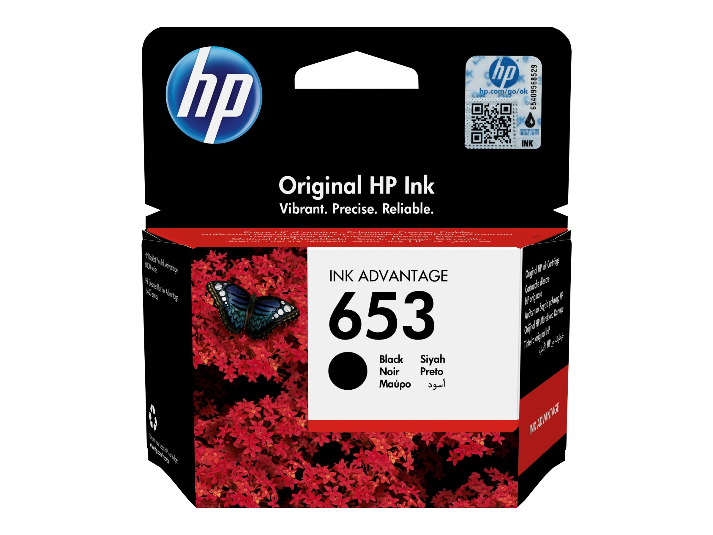 HP 653 Black Original Ink Advantage Cartridge, 3YM75AE