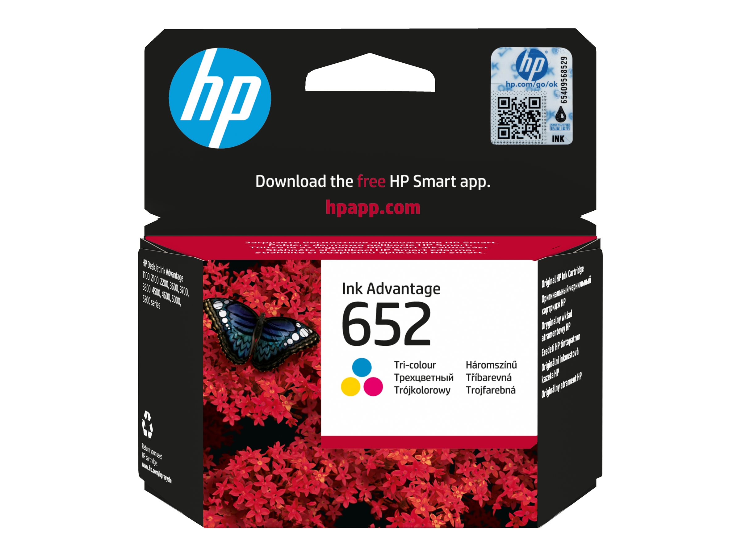 HP 652 Tri-color Original Ink Advantage Cartridge, F6V24AE