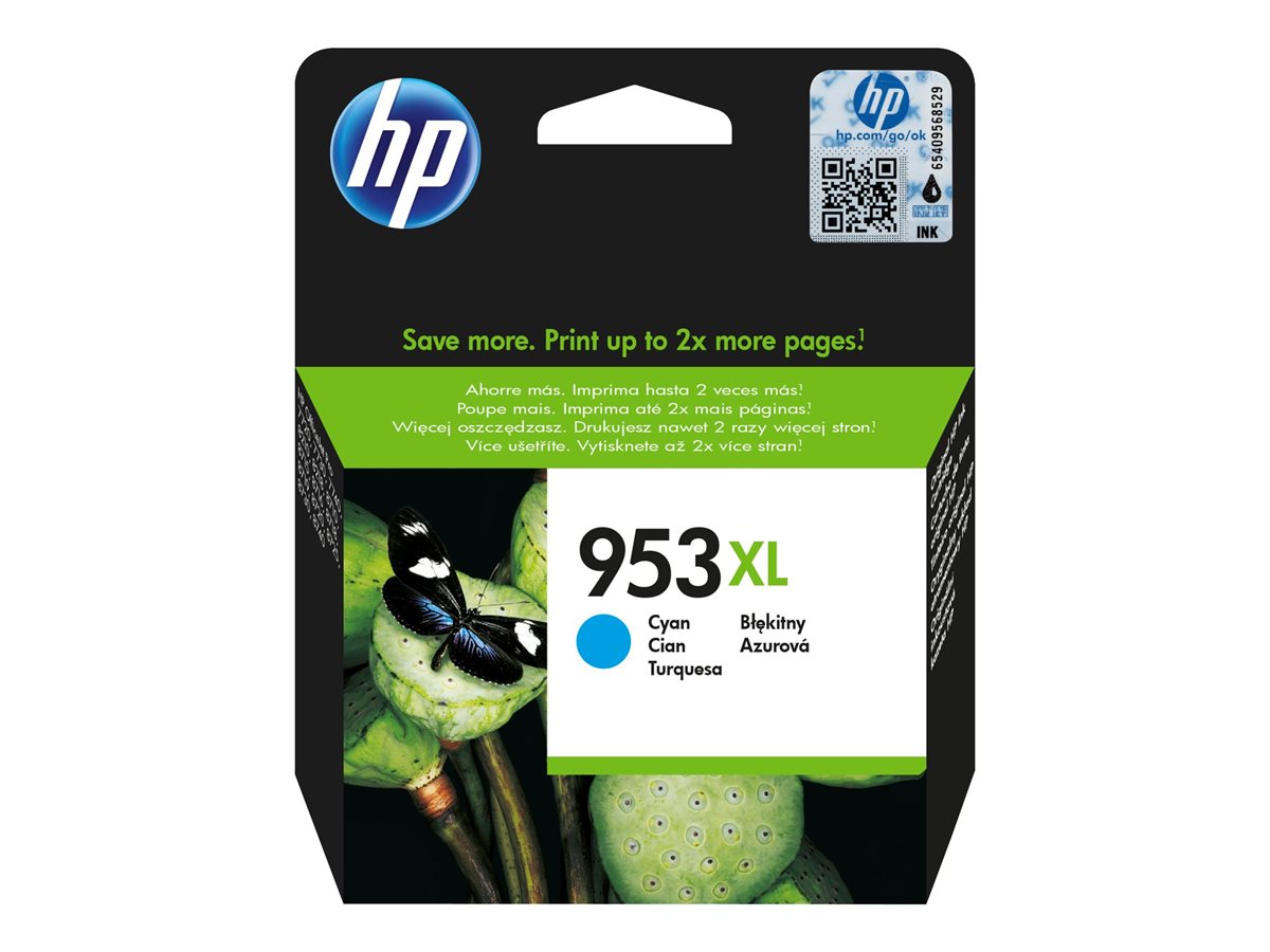 HP 953XL High Yield Cyan Original Ink Cartridge, F6U16AE