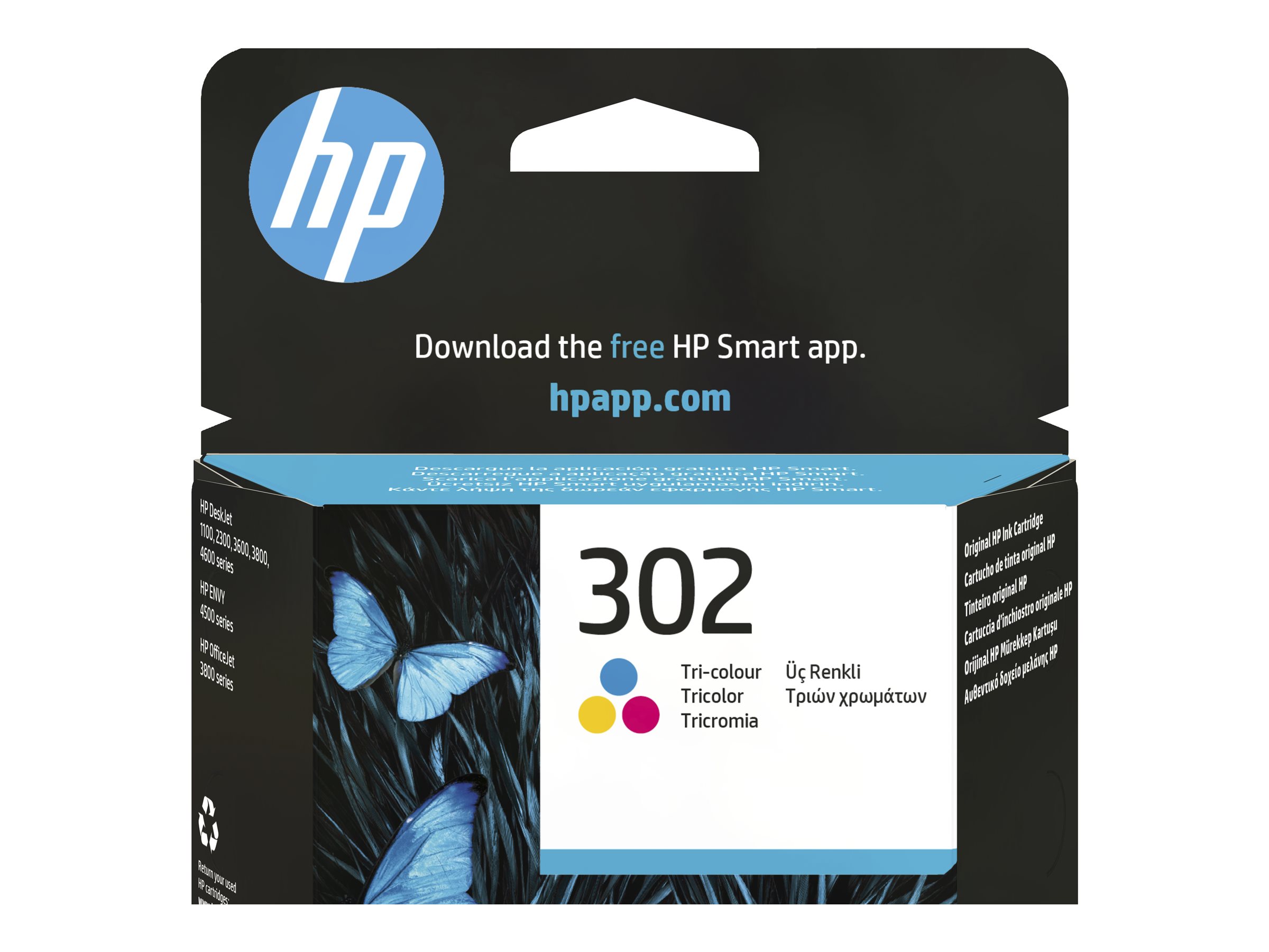 HP 302 Tri-color Original Ink Cartridge, F6U65AE