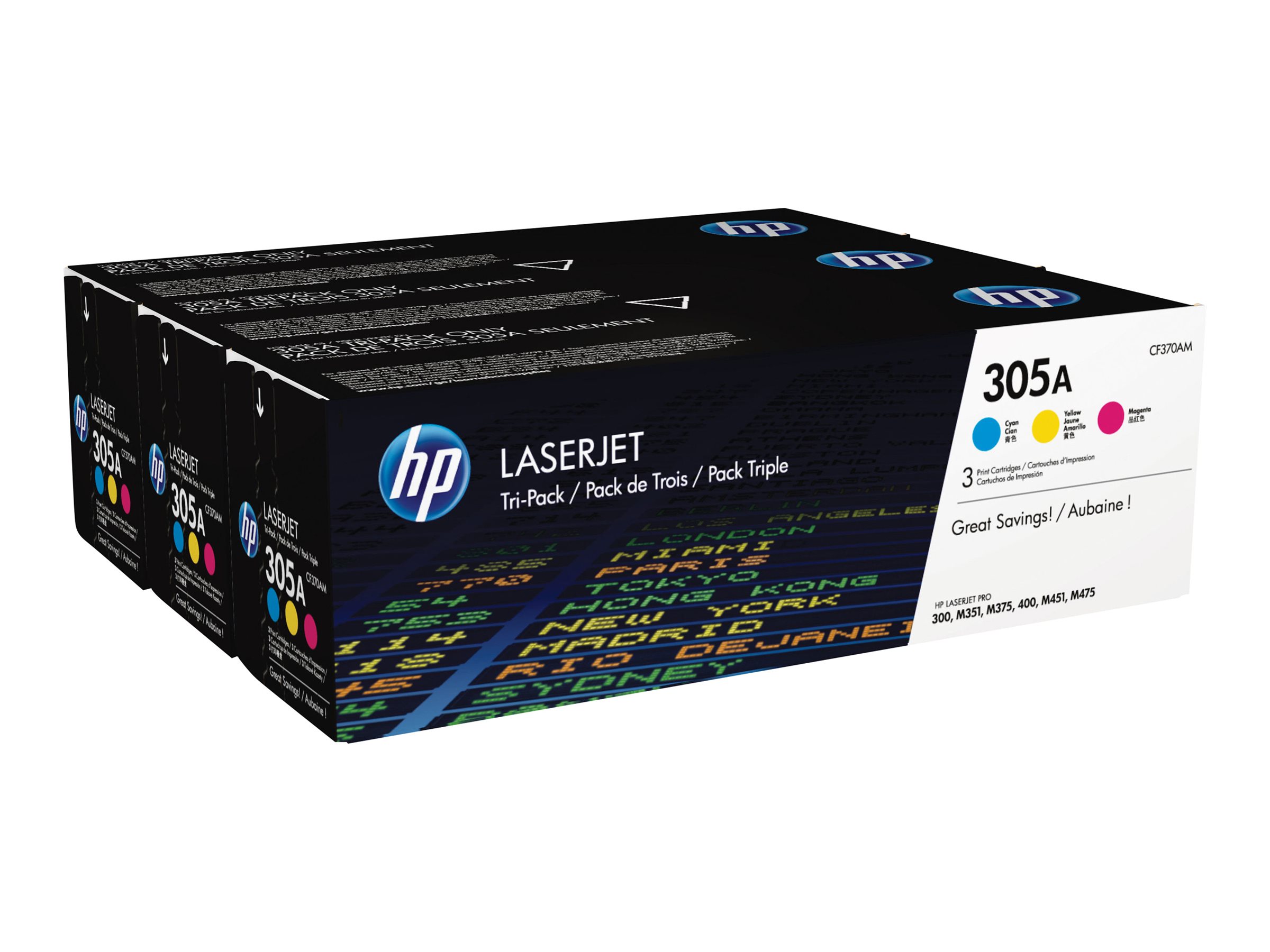 HP Toner 305A CYM Tri-Pack M351 M451 M37, CF370AM