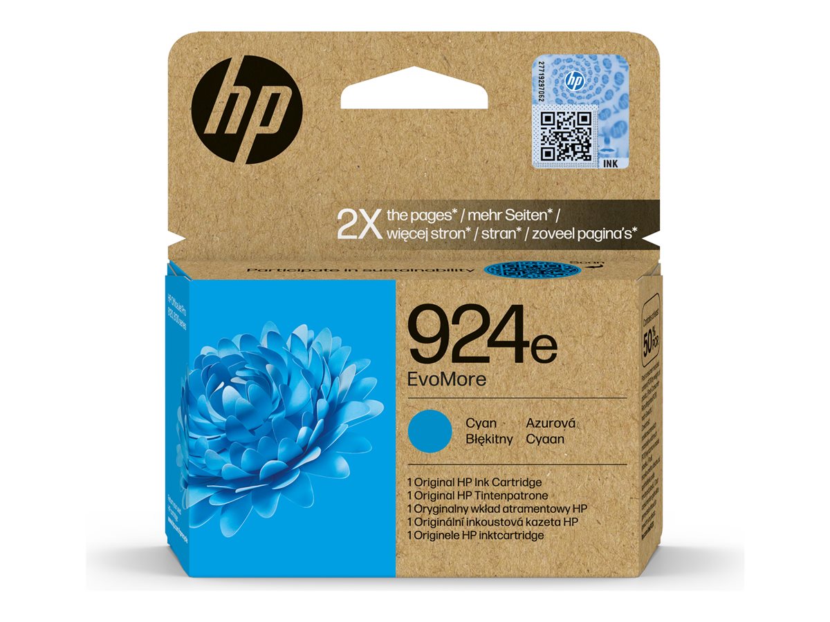 HP 924e EvoMore Cyan Org Ink Cartridge, 4K0U7NE#CE1