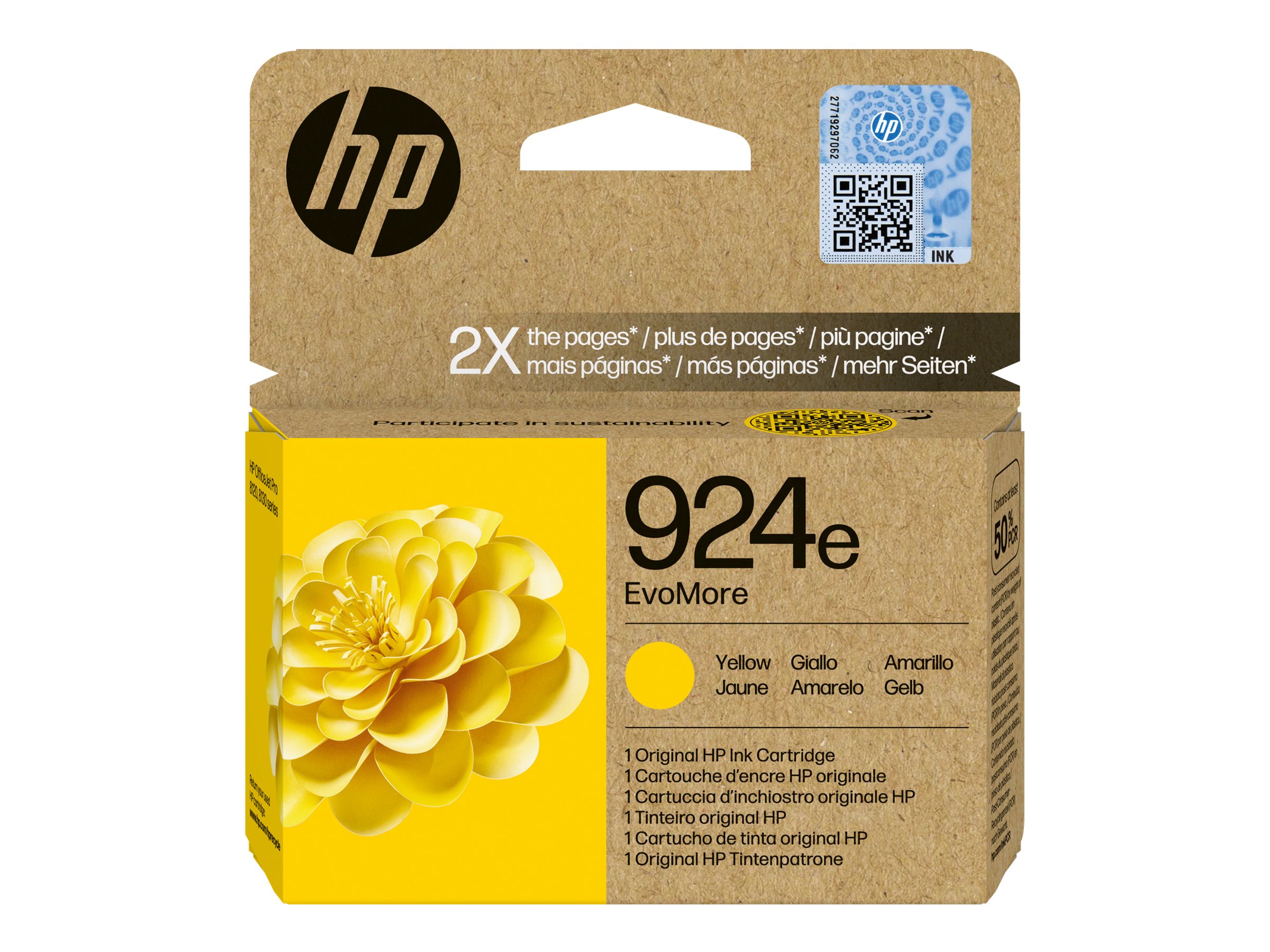 HP 924e EvoMore Yellow Org Ink Cartridge, 4K0U9NE#CE1