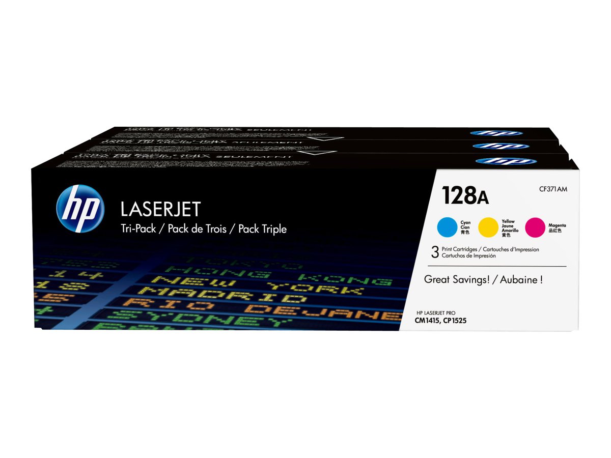 HP 128A CYM Tri-Pack LaserJet Toner Cart, CF371AM